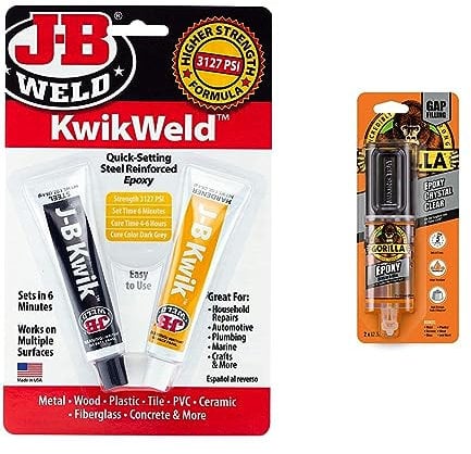 J-B Weld 8276 Kwikweld Twin Tube Quick Setting Steel Reinforced 2 Part Epoxy adhesive for Repair, Dark Grey, Two 1 oz tubes & Gorilla Epoxy 25ml