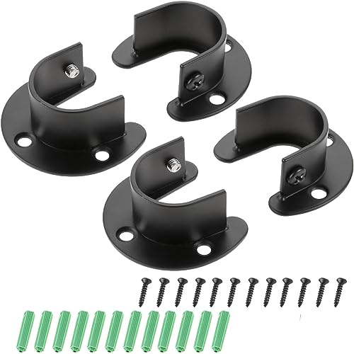 Kleiderstangenhalter 32mm Edelstahl Schwarz Halterung Set | 2 Stück,32mm,Schrauben,Dübel,Stabil,für Kleiderschrank,Badezimmer,Küche,Garderobe,Fliesen,Holz