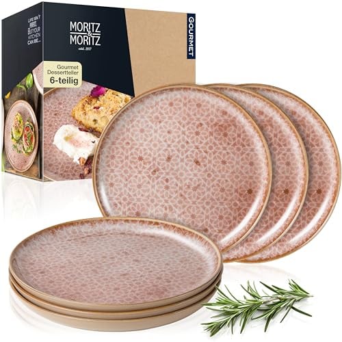 Moritz & Moritz TERRA Dessertteller 6-tlg Set - Ø 20,5 cm - in zartem Terracotta aus hochwertigem Porzellan - kleine Teller Set als Kuchenteller oder Frühstücksteller