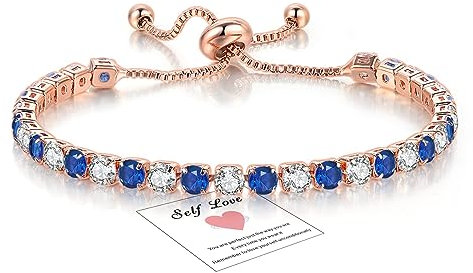 Blue Sterling Silver Tennis Bracelets for Women, Rose Gold Adjustable Infinity Crystal Friendship Bracelet Bracelet Diamond Cubic Zircona Lady Birthday Gifts for Her