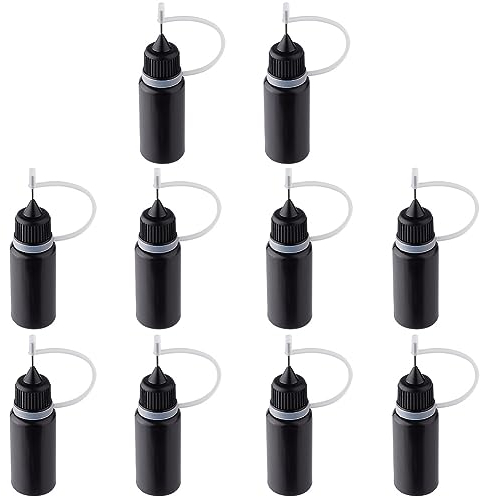 GORGECRAFT 10Stk Präzisionsspitzen-Applikatorflaschen Schwarze Metallnadel Kunststoffflasche 10 ml Präzisionsspitzen-Applikatorflaschen Für DIY-Farbe Papier Quilling Basteln Kleber Tinte Flüssige