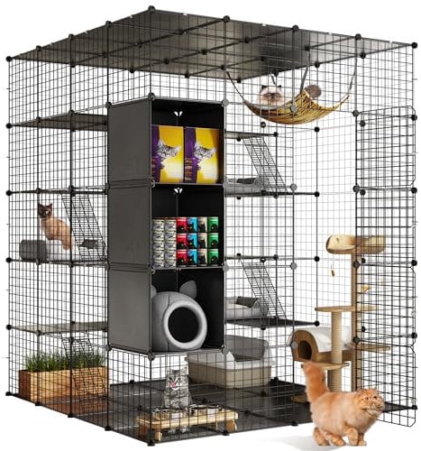 YITAHOME Cat Cage Indoor Large with Storage Cube DIY Outdoor Cat Enclosures Metal Cat Playpen with Hammock Platforms for 1-4 Cats 5 Tiers Cat Kennel Catio