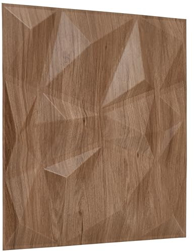 NOVECRAFTO Wooden Diamond Effect 3D Wall Panels - 6 Sheets Covering 1.5 sqm | 16.15 sqf Interior Cladding Panels Set | 3D Wall Tiles Diamond Design in Matte Wooden - Each Panel Size 19.6 x 19.6