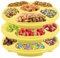 HOMESHOPA Plastic Compartment Trays, 3 Pack Lightweight Reusable Serving Platters for Parties, Compartment Appetizer Platter, Round Divided 6 Section Food Catering Trays for Snacks Fruits Nuts, Yellow