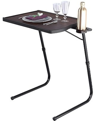 TABLE BUDDY | Adjustable multi position portable folding table mate for dining, workstation, bed trey, work, watch tv, study, outdoor and office furniture (Walnut)