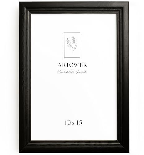 Artower® Bilderrahmen Vintage Schwarz Holz Rahmen für 10 x 15 cm | Posterrahmen Groß Collage | Picture Frame Vintage Black Wood 10x15 cm | Retro Schmal Bilderrahmen | Schwarz Poster Rahmen