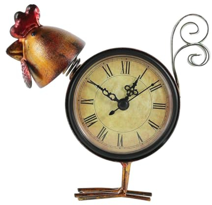 MAGICLULU Küken-Uhr-Ornament Bauernhaus Dekorationen Leise Tischuhr Kaminsimsdekorationen Hahn Uhr Tischuhr Aus Zinn Hahnfiguren Wohnkultur Handgefertigte Tischuhr Eisen Ornamente Altmodisch