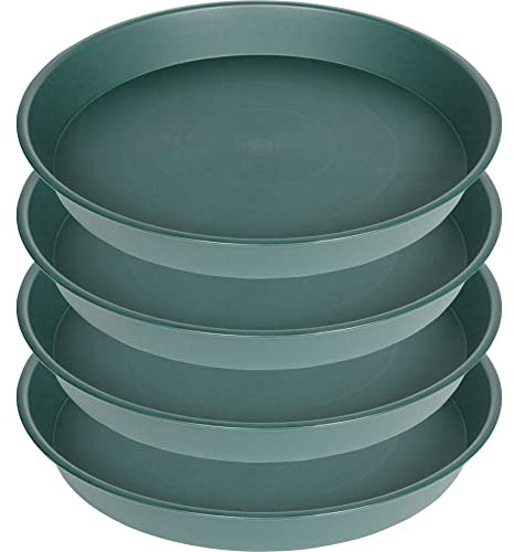 Bleuhome 4 Pack of 16 inch Plant Saucer (13.5 Base), Heavy Duty Plastic Plant Tray for Pots, Flower Water Trays for Indoors, Bird Bath Bowls, Plant Drip Saucers for Planter 14/15/16 (Green)