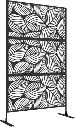 Outsunny Raumteiler 3-teilig 122 x 198 cm Gartensichtschutz, Trennwand 3-TLG Sichtschutz aus Stahl Freistehend Paravent mit Blättermuster Raumteiler für Garten, Terrasse, Schwarz