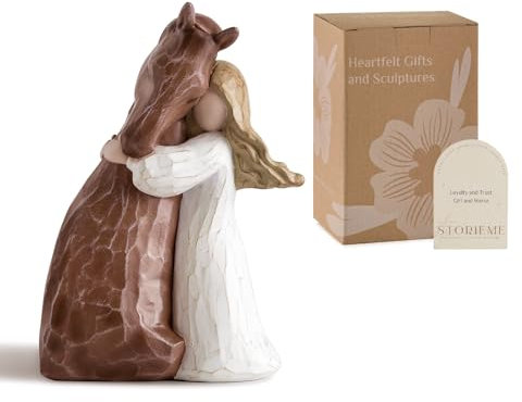 Storieme Pferde-Geschenke für Frauen: Mädchen umarmende Pferde handbemalte Stuff Figuren Statue Dekoration Gedenkgeschenk für Pferdeliebhaber Reiterin