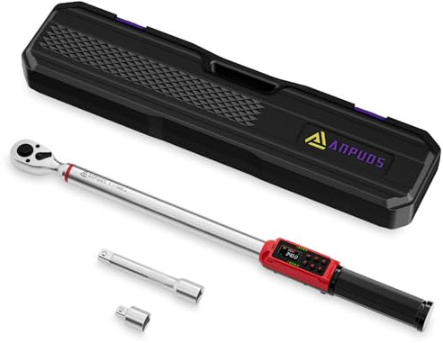 ANPUDS Digitaler Drehmomentschlüssel 1/2 Zoll, 5.1-340Nm Drehmomentschlüssel Digital Set mit ±1% Fehlergenauigkeit, 3/8 to 1/2 Adapter, 125mm Verlängerungsstange für Motorrad & Auto