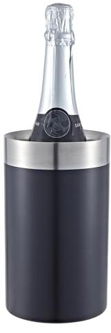 Buckingham Portable Champagne Wine Bottle Cooler Stainless Steel Double Wall Wine Chiller Premium Indoor & Outdoor Bottle Cooler 20 cm (Black Finish)