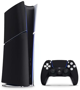 Skins4u Slim PS5 Skins Aufkleber für PlayStation 5 Konsole und Controller Skin Vinyl Skin Sticker PS5 Slim Digital Design Schutz Folie Solid State Black