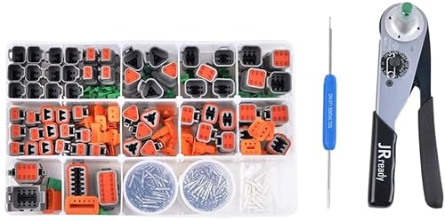 JRready DT Stecker Kit 604 PCS mit Crimpzange ACT-M202 (12-22AWG) Deutsch Stecker 2,3,4,6,8,12 polig IP68 Waterproof Größe 16 Terminal Kit 16-20 AWG Deutsch Removal Tool Repair Accessory