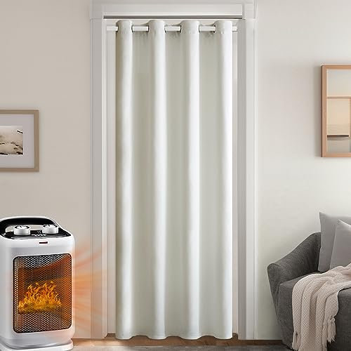 MIULEE Extra Thick Thermal Curtains Eyelet, Insulated Curtains with Quilted Lining for Winter, 1 Panel Heavy Curtain for Bedroom Living Room Doorways, White Draft Excluder Curtain for Doors 46x 90