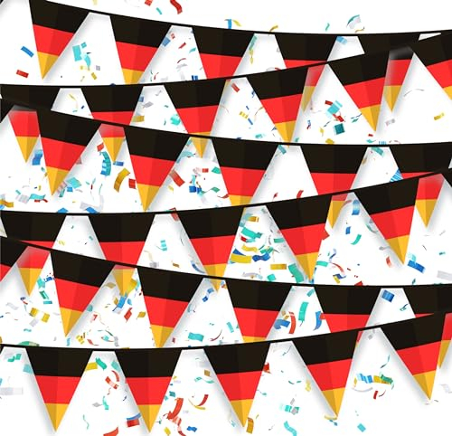 XXL Wimpelkette 10 Meter Deutschland Girlande schwarz, rot, gelb (Gold) als Deko Dekoration, Fanartikel, Partydekoration zur Fußball Europameisterschaft EM 2024 (10 Meter)