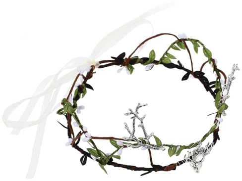 Parliky Rattan Girlande Elfenblatt Kronen Stirnband Halloween Kopfschmuck Halloween Haarband Elfen Kronen Kopfschmuck Haarschmuck Für Frauen Party Kopfschmuck Blumen Stirnband