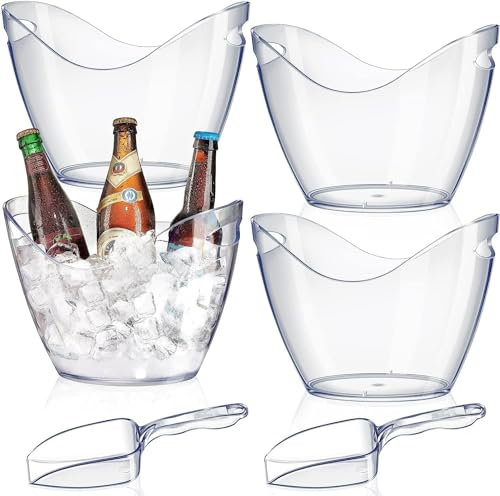 Ice Bucket Beer Bucket Beverage Tub, 4 Pcs 4 Liter Acrylic Wine Bucket Drinks Ice Bucket, Great for Home Bar Party Club Restaurant Camping, Chilling Beer, Champagne Wine, and Barware Accessories(4L)
