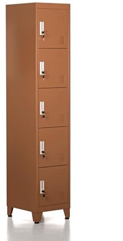 Brigros - Armadietto Metallico Multiuso, Armadio Spogliatoio Salvaspazio Con Serratura, Armadietto Vari Ripiani Con Ante In Metallo Per Ufficio O Spogliatoio (5 Ante, Mattone)