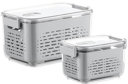 Mustbeau 1,8L+5L Boîte Rangement Frigo avec Passoire Boîtes de Conservation Amovible Boîte Hermétique Ensembles Conteneurs de Stockage Récipient de Alimentaire Organisateur de Réfrigérateur de Fruits