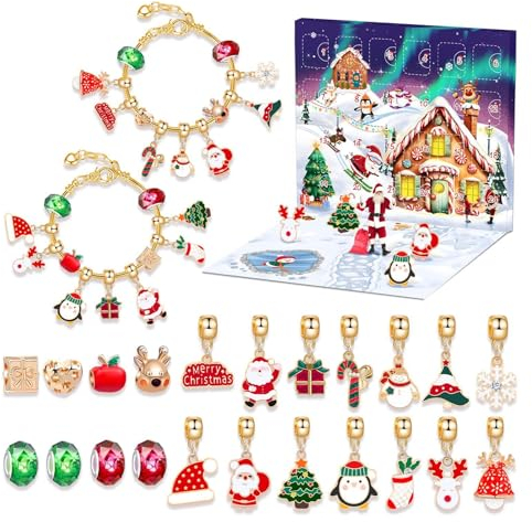 Weihnachtsschmuck-Adventskalender,Schmuck-Adventskalender,Schmuckherstellungsset - Weihnachts-Adventskalender 2024, Weihnachts-Countdown-Kalender-Armband, Armband-Herstellungsset für