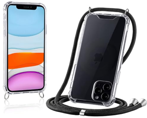 JProtect für iPhone 11 Pro Max Hülle mit Band – Handyhülle zum Umhängen mit Band in Schwarz – Handykette iPhone 11 Pro Max Kordel Hülle mit Kette/Schnur – Schützendes Case