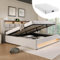 FEZTOY Polsterbett 140x200 mit Matratze, LED Doppelbett mit Stauraum und Lattenrost, Kopfteil mit Staufach und USB, Hydraulisch Stauraumbett Bettgestell (Hellbeige+Matratze, 140x200cm)