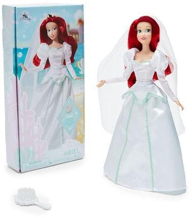 Disney Store Offizielle Arielle Hochzeits-Puppe, Arielle, die Meerjungfrau, 29cm, Bewegliche Figur im Kleid mit Puffärmeln, Mit Bürste, Geeignet ab 3 Jahren