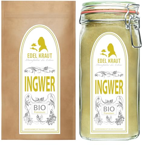 INGWERPULVER BIO XXL Set - 500g im Premium Glas & 500g Nachfülltüte | EDEL KRAUT - INGWER PULVER Bio - 100% reine Ingwer gemahlen Ginger - Powder Organic - PREMIUM Ingwerpulver