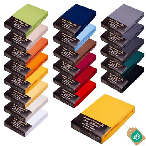 Avantgarde Premium Spannbetttuch 90x200-100x220 - hoher 40cm Steg auch f. Boxspringbett & Wasserbett - Spannbettlaken ca.170g/m² - Bettlaken - 100% Jersey Baumwolle ÖKO-TEX (04 Gelb)