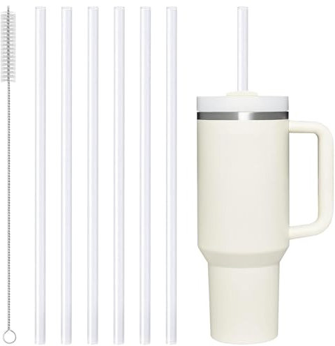 Stanley Silicone Straw Set - 6 Reusable Straws, 12 Inch Long, Thick for 40oz Tumbler (White)