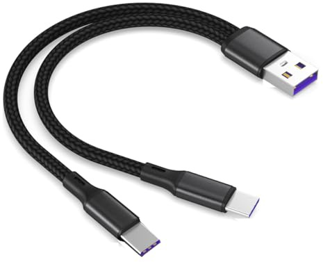 CHXINGCHEN 2 in 1 USB C Splitter Cable,USB A Male to 2 Type-C Male Charge Cable, 5A USB Type C Nylon Braided Fast Charging Cable Compatible with USB Type-C devices (Black, 20CM)