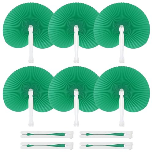 PATIKIL Round Shaped Paper Hand Fans, 20 Pack Bulk Folding Fan Handheld with Plastic Fan Handles for Wedding Party Decoration Birthday Guest Favors DIY Supplies, Green