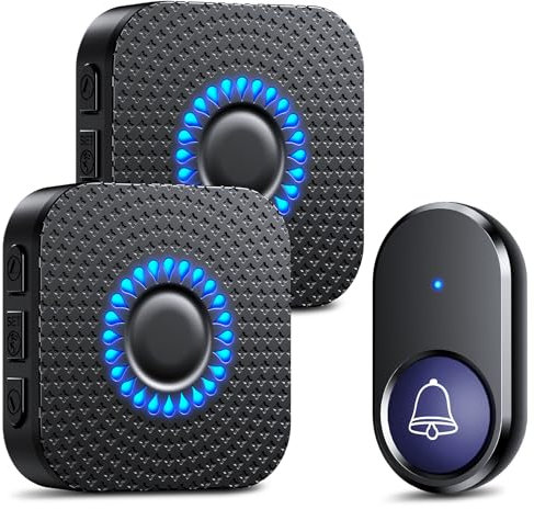 Görvitor Funkklingel, Türklingel Funk 300m Reichweite, Funkklingel Aussen Wasserdicht mit 2 Empfänger, Funk Klingel Haustür Türklingel Kabellos mit 55 Melodien 5 Lautstärkestufen LED-Blitz