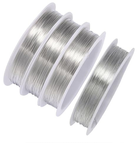 TSUOUKL Alambre plateado para manualidades, 3 rollos de alambre de cobre de 0,3 mm, rollo de 12 m, alambre para joyas, alambre fino para flores, alambre decorativo para arreglos florales y fabricación