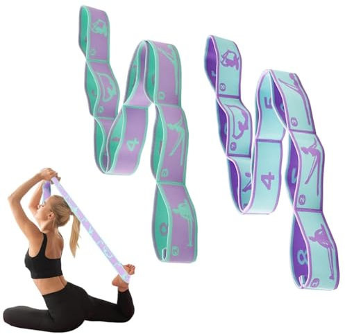 Zwenjuan Yoga Stretch Gurt,2 Stück Yoga Stretching Band,Yoga Gurt Gymnastikband mit 8 Schlaufen Resistance Bands,Fitnessband Dehnungsband Elastisch Trainingsband,Deal für Yoga,Dehnübungen