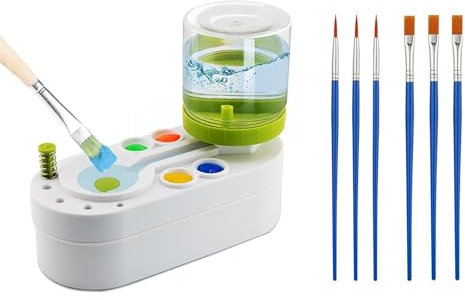 Paint Brush Rinser, Multifunctional Paint Brush Cleaner Pot with 6 Painting Brush, Water Cycle Paints Brushs Cleaner Rinser For Acrylic Brush, Watercolor, Water-Based Paints Cleaning Tool