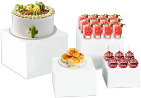 Rialzi per Buffet, 4 Pezzi Espositore da Buffet per Aperitivo, Alzate per Buffet Bianche, Alzatine per Allestimenti Buffet, per Cupcake, Caramelle, Brunch, Dessert, Collezionabili, Gioielli e Feste