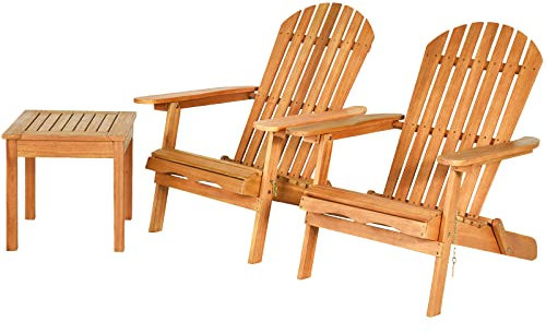 KOMFOTTEU 3-TLG. Gartenmöbel Set, Adirondack Stühlen mit Tisch aus Eukalyptusholz, Bistroset mit hoher Rückenlehne, Sitzgarnitur für Terrasse, Hof