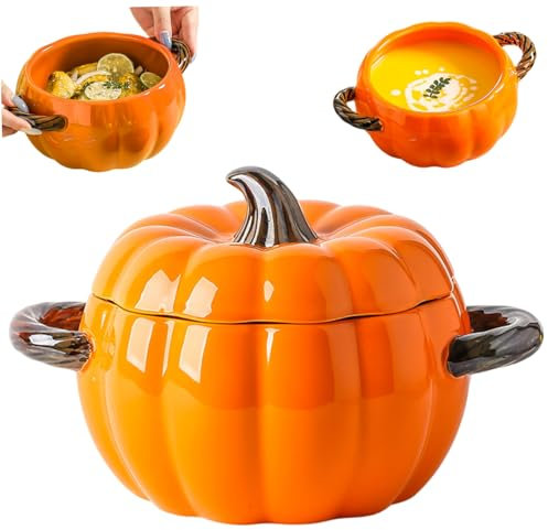 Pumpkin Dutch Oven Pot, 1.7L Non-Stick Ceramic Pumpkin Dutch Oven with Lid & Handle Even Heating Kitchen Pot Shaped, Halloween Decorations
