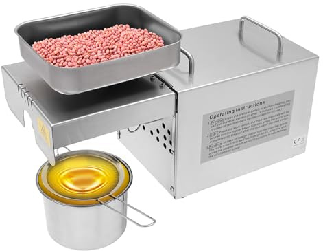 UHDUIG Ölpresse Öl Pressmaschine Elektrische Edelstahl Ölmühle 800W 60rpm 0-250℃ Kalt und Heiß ÖlextraktorEinstellbare Temperatur LED-Anzeige für Erdnüsse Walnüsse Sonnenblumenkerne