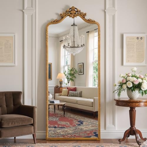 LunaMirror Antique Standspiegel 175x70cm Ganzkörperspiegel met Vintage Sierlijke Gold Baroque Decorative Wandspiegel Home Decor Spiegel voor Woonkamer Slaapkamer Hal