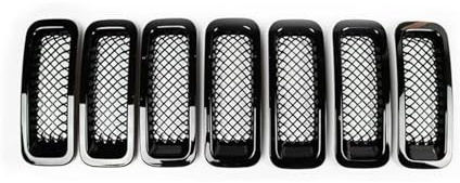 MFTGRS For Jeep For Patriot 2011-2020 7Pcs Front Grill Insert Grille Cover Trim Kit Chrome Stickers(Schwarz)