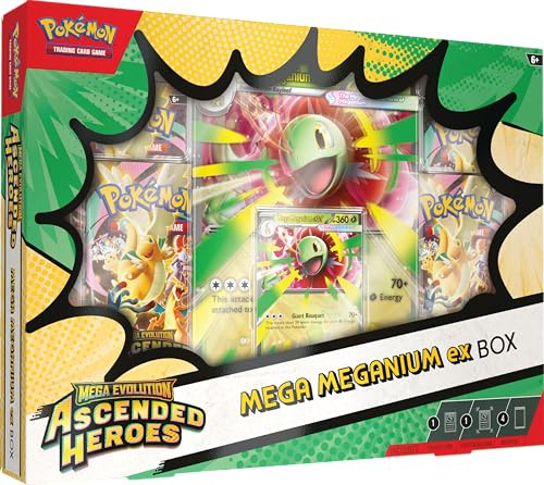 Pokémon TCG: Mega Evolution – Ascended Heroes Mega Meganium ex Box (1 Folien-Promo-Karte, 1 übergroße Linsenrasterkarte und 4 Booster-Packs)