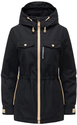 MARIKOO Damen Parka (XS-3XL) mit Kapuze, Brustpattentaschen, Taillenweite verstellbar - N132
