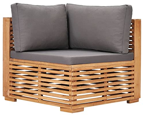 SooIarix Teak Wood Corner Garden Sofa with Dark Gray Cushions, 69.5x69.5x60 cm Outdoor Patio Furniture, Weather-Resistant Lounge Seating for Balcony & Deck