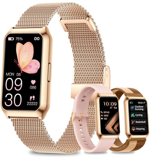 Fitoncloud Smartwatch Damen mit Aluminiumgehäuse, Ultra-Akkulaufzeit, 1,47 Fitnessuhr mit Pulsuhr SpO2 Schlafmonitor Schrittzähler, 25 Sportmodi, IP68 Wasserdicht Sportuhr für iOS Android, Roségold
