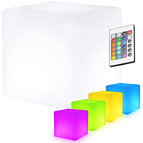 7even LED Würfel - mit Farbwechsel - 6 Größen - Leuchtwürfel Outdoor - inkl. Akku & Fernbedienung - Garten LED Design Cube Sitzwürfel - Beistell-Tisch Deko