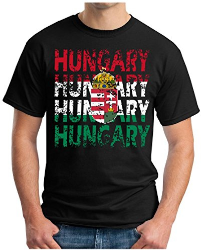 OM3® Hungary T-Shirt | Herren | Teamshirt Magyarország Ungarn Flagge Fussball EM Fanshirt I | Schwarz, XL