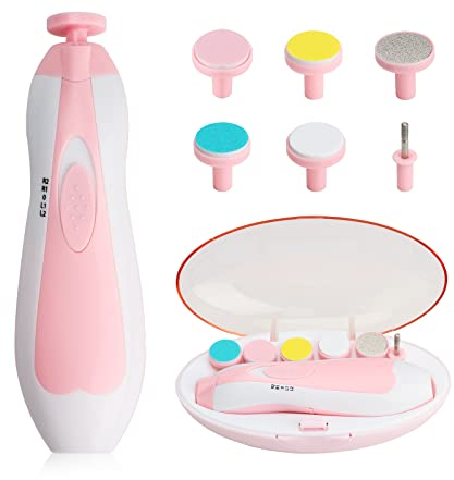 Cortador de uñas para bebé, cortaúñas eléctrico 8 en 1, lima de uñas eléctrica para bebé con luz, kit de cuidado de uñas para bebé con 6 cabezales de molienda para todas las edades